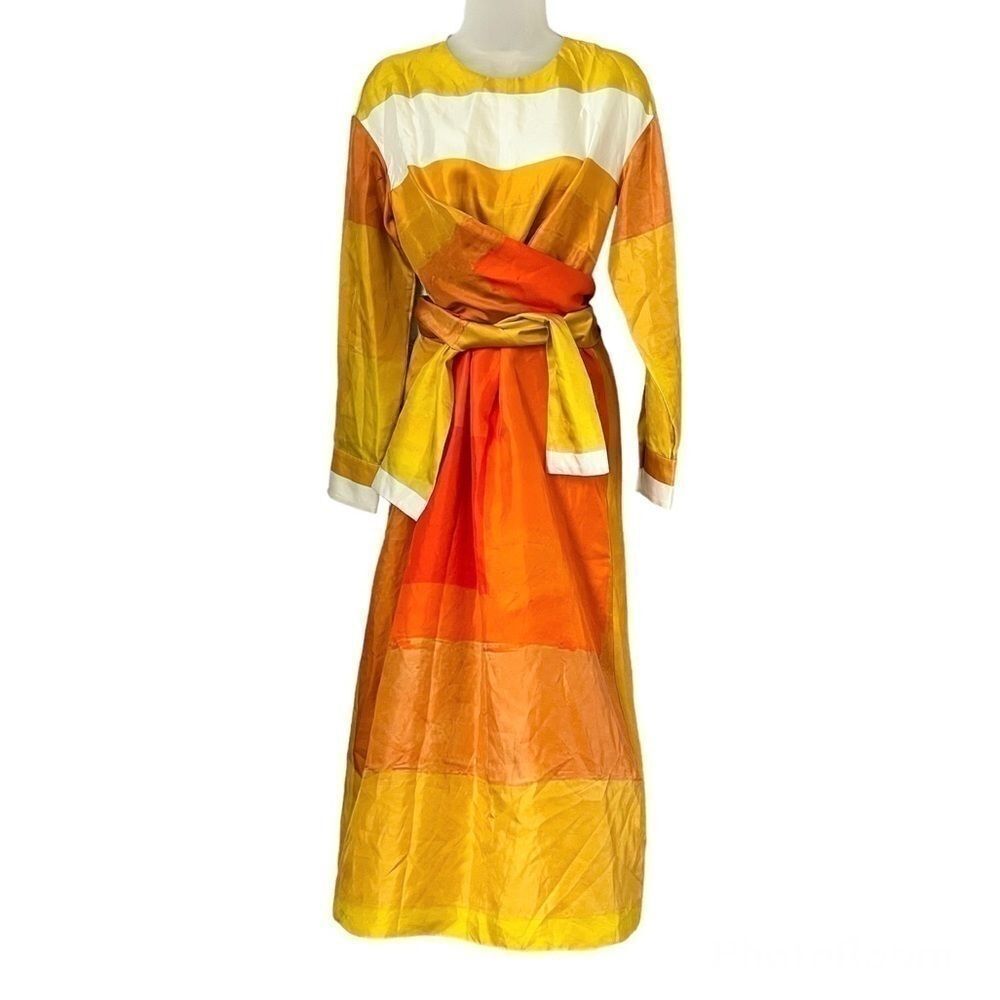PARTOW Colorblock Silk Twill Wrap Tie Midi Kaftan Dress Size 6 New Quiet Luxury